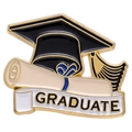 Enamel graduate brooch pin with black mortarboard hat and white diploma scroll - Graduate Banner Doctor Hat Style (XZ8415)