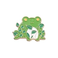 Spilla in smalto rana verde cartone animato con bordi dorati e motivo a foglia verde - Rana con Foglie (QHXZ1859)