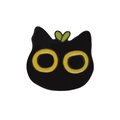 Cartoon black cat enamel pin with big yellow eyes and green leaf sprout decor - Cat Head