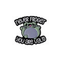 Cartoon frog enamel pin with Never Froget text and colorful sunglasses on white background - Never Froget Frog (QHXZ3345)