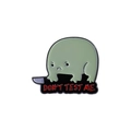Green frog pin badge with dagger and Don't Test Me text on a white background - Don't Test Me Frog (QHXZ3346)