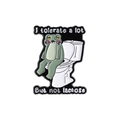 Funny green frog sitting on a white toilet enamel pin with lactose intolerance text - Lactose Intolerant Frog (QHXZ3347)