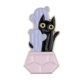 Cartoon schwarze Katze umarmt lila Kaktus in rosa Blumentopf Emaille-Anstecknadel - Schwarze Katze umarmt Kaktus (xz7793)