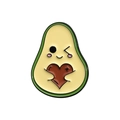 Cute cartoon avocado enamel pin with heart seed and smiling face on white background - Heart Motif Avocado Style (QHXZ415)