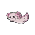 Niedliche rosa Axolotl-Emaille-Anstecknadel mit Blumendekor und schwarzen Metalllinien - Kirschblüten-Axolotl (QHXZ486)