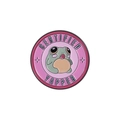 Round enamel badge featuring a cute cartoon frog with Certified Yapper text in pink and green - Certified Yapper (QHXZ3377)