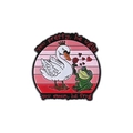 Cartoon enamel pin featuring a swan and frog with 'You swan, he frog' text on pink stripes - Swan and Frog (QHXZ3378)