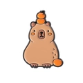 Cute Capybara enamel brooch pin with orange fruit on head for clothing decor - Standing Capybara with Orange (QHXZ3657)