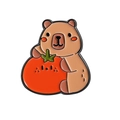 Cute cartoon capybara enamel pin set featuring a capybara holding a red tomato - Capybara Hugging Tomato (QHXZ3658)