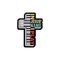 Cross piano keys enamel pin with In Jesus Name I Play text on white background - In Jesus' Name I Play (QHXZ1935)