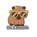Cute capybara enamel pin with yellow glasses and Life is Beautiful text badge - Capybara with Yellow Sunglasses (QHXZ3663)
