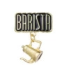 Golden Barista brooch with black enamel plaque and hanging coffee pot pendant charm - Barista Coffee Pot Pendant (xz7920)