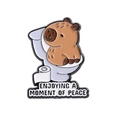 Funny cartoon Capybara on toilet enamel pin with Enjoying a Moment of Peace text - Capybara on Toilet (QHXZ3665)
