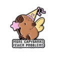 Cartoon capybara enamel pin featuring wings, party hat and magic wand with text - Fairy Angel Capybara (QHXZ3666)