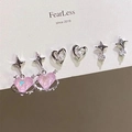 6-piece set of pink heart and star earrings with faux pearls and rhinestones - Pink Heart Star Set (XXEH137)