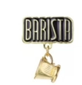 Golden Barista enamel brooch with hanging coffee cup charm for creative coffee lovers - Barista Cup and Pendant Set (xz7917)