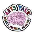 Broche en émail sur la santé mentale avec cerveau rose et lettrage coloré - Let's Talk About Mental Health (XZ7601)