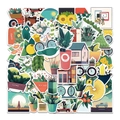 Lot d'autocollants plats de plantes et style de vie pour ordinateurs portables décor DIY - Style Graffiti de Plantes en Pot