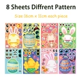 Set of 8 Easter DIY stickers with cartoon rabbits and eggs for kids creative craft activity - Default 8 Sheets/Bag