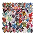 50-piece set of creative waterproof heart-shaped art stickers for laptops and skateboards - 50 Non-repeating Heart Stickers