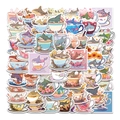 Set of 50 cute cartoon shark in teacup stickers for DIY laptops and water bottles - Cartoon Shark / 50 Sheets