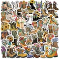 50pcs vintage floral boot stickers for laptops and luggage with waterproof hand-drawn designs - Artistic Retro Floral Boots (SJS249)