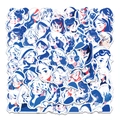 Set aus 50 blauen Linienkunst Mädchen Cartoon Aufklebern für Handys und Laptops - Blaues Linienkunst-Mädchen (PMS184)