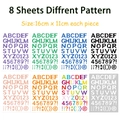 Detailed set of 8 colorful alphabet and number stickers for scrapbooks and cases - Mixed Colors (8 Sheets)