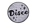 Glittering white disco ball enamel pin with black star details and Disco typography - Disco Ball Badge (xz9721)