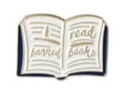 Enamel book brooch featuring I read banned books text in deep blue and gold finish - I Read Banned Books (xz1585)