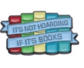 Colorful book stack enamel pin with 'It's not hoarding if it's books' ribbon text - Not Hoarding If Books (xz8926)