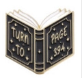 Cute black and gold enamel book pin with Turn to Page 394 and star design - Turn To Page 394 Style (qhxz1190)