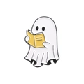 Spilla in smalto a forma di fantasma bianco che legge un libro giallo in metallo - Fantasma che Legge (QHXZ2243)