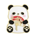 Cute panda enamel pin with a red folding fan and golden metallic edges for clothing - Panda with Red Fan (UVXZ109)