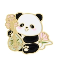 Cute panda enamel pin holding a lute with pink lotus detail on a gold finish base - Panda Playing Pipa (UVXZ110)