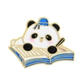 Cute panda enamel pin featuring a cartoon panda reading a blue book with a paintbrush - Panda Reading (UVXZ111)