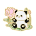 Cute panda enamel pin sitting in a pink lotus flower with elegant gold metal edges - Panda and Lotus (UVXZ112)
