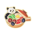 Cute panda enamel pin with golden edges and glitter finish holding a food bowl - Panda Enjoying Food (UVXZ130)