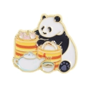 Cute panda metal badge with gold trim enjoying Chinese dim sum and traditional tea set - Panda and Dim Sum (UVXZ132)