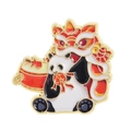 Cute panda enamel pin with lion dance headdress and traditional Chinese drum decor - Lion Dance Panda (UVXZ133)