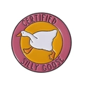 Pink and yellow enamel metal pin featuring a Certified Silly Goose cartoon white goose - Certified Silly Goose Badge(qhxz3850)