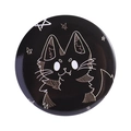 Chapa redonda de hojalata con ilustración de gato de dibujos animados blanco sobre negro - Estilo Gato de Dibujos Animados de Trazo Negro (MXZ419)