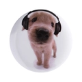 Cute tinplate badge featuring a puppy wearing headphones on a clean white background - Labrador with Headphones Style (MXZ425)