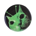 Round tinplate badge with green alien cat illustration and antenna on white background - Green Alien Cat Style (MXZ423)