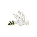 Exquisite white enamel peace dove brooch with golden metallic edges and green olive branch - Peace Dove Style (QHXZ3411)