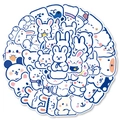 50 Stück blaue Cartoon-Tier-Aufkleber im minimalistischen japanischen Stil auf weißem Grund - Tier-Serie