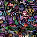 Σετ 100 αδιάβροχα αυτοκόλλητα νέον για laptop και skateboards με έντονα καλλιτεχνικά σχέδια - Neon Graffiti (Διάφορα)
