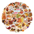 Set di 50 adesivi per il Ringraziamento con tacchini cartoon zucche e foglie d'acero - Giorno del Ringraziamento Foglia Autunno Tacchino Stile 2 (GT199)