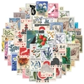 Set de 50 pegatinas de sellos de viaje vintage con diseños de animales y flores retro - Juego de Pegatinas Sellos Vintage