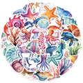 Set di 50 adesivi acquerello creature marine con tartarughe stelle marine e pesci - Serie Creature Marine